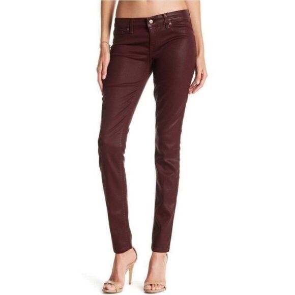 LEVEL 99 Coated Skinny Jeans Burgundy 29 - Picture 1 of 9
